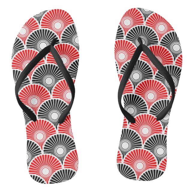 Red and Black Chinese Semi Circle Wave Pattern Jandals (Footbed)