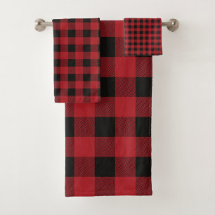 Red And Black Christmas Buffalo Checkered Bath Towel Set