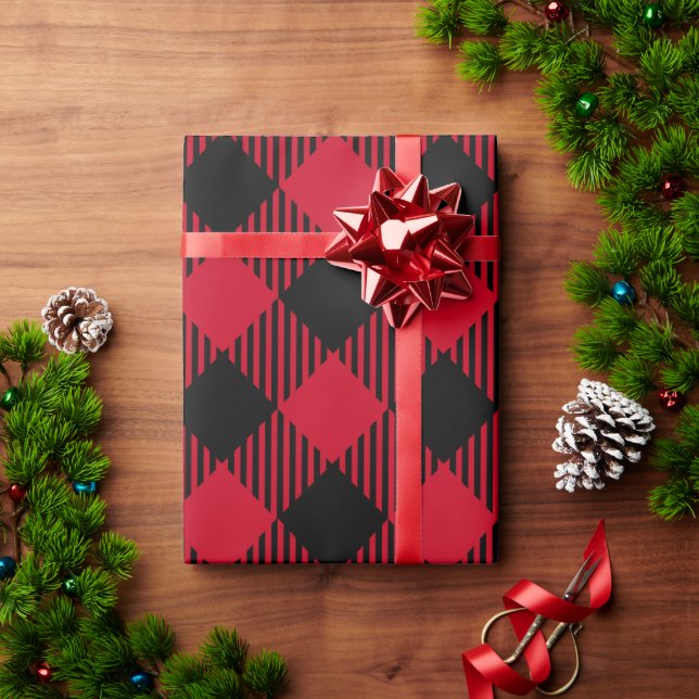Red and Black Christmas Buffalo Plaid  Wrapping Paper (Holiday Gift)
