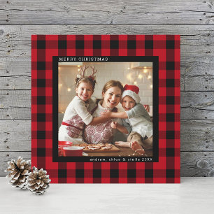 Red and Black Christmas Plaid Photo Square Holiday Card
