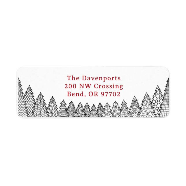 Red and Black Christmas Tree Return Address Labels (Front)