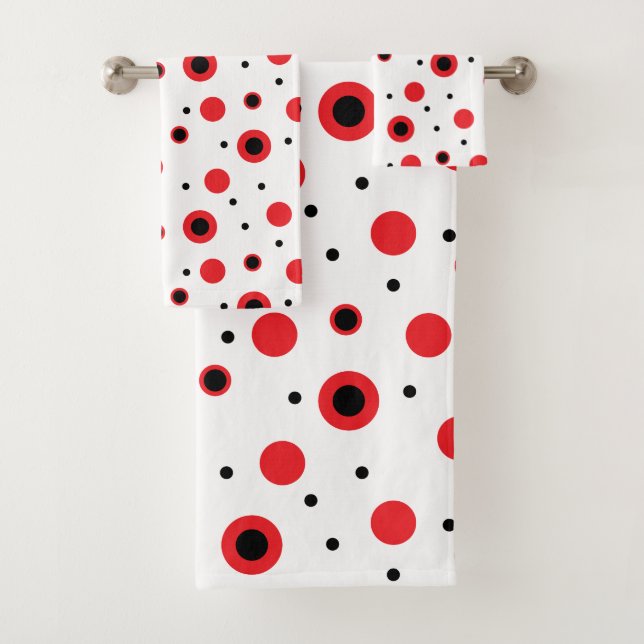 Red and black circles modern minimalist pattern bath towel set (Insitu)