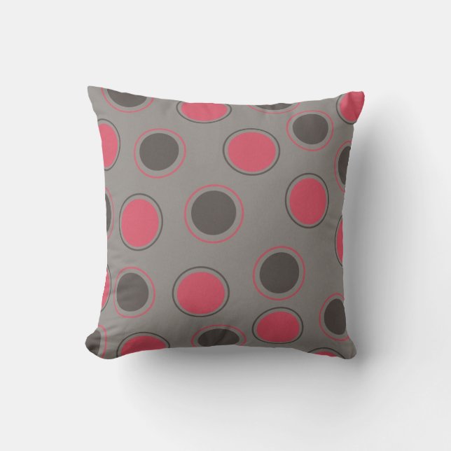 Red and Black Circles on Grey MOJO Pillow (Front)