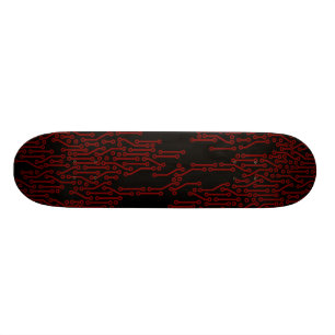 Red and Black Circuit Board Skateboard Deck