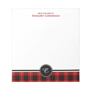 Red and Black Clan Cunningham Tartan Monogram Notepad