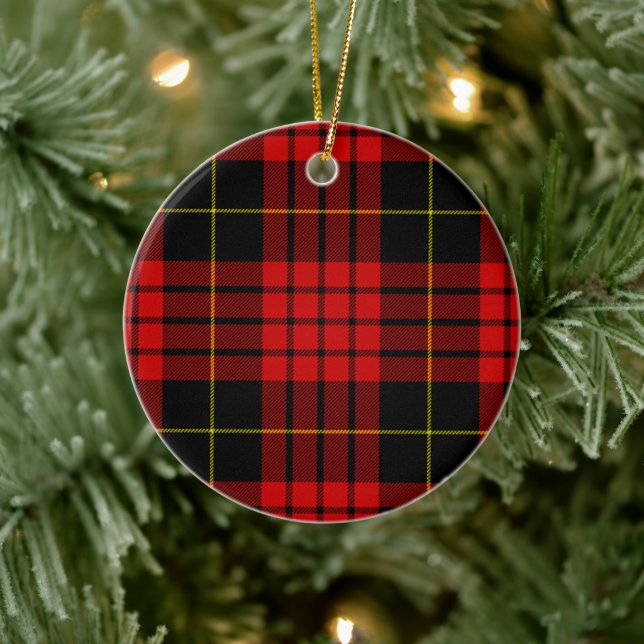 Red and Black Clan MacQueen Tartan Ceramic Tree Decoration (Tree)