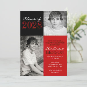 Red and Black Classic 2 Photo Graduation Invitation