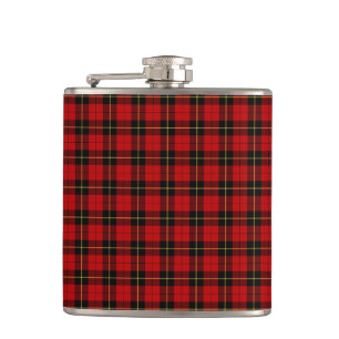 Red and Black Classic Plaid Wallace Clan Tartan Hip Flask