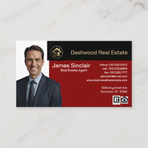 Red and Black Color Blocks Photo Realtor Business Card