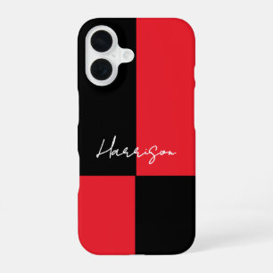 Red and Black Colour Block Minimal Personalised iPhone 16 Case