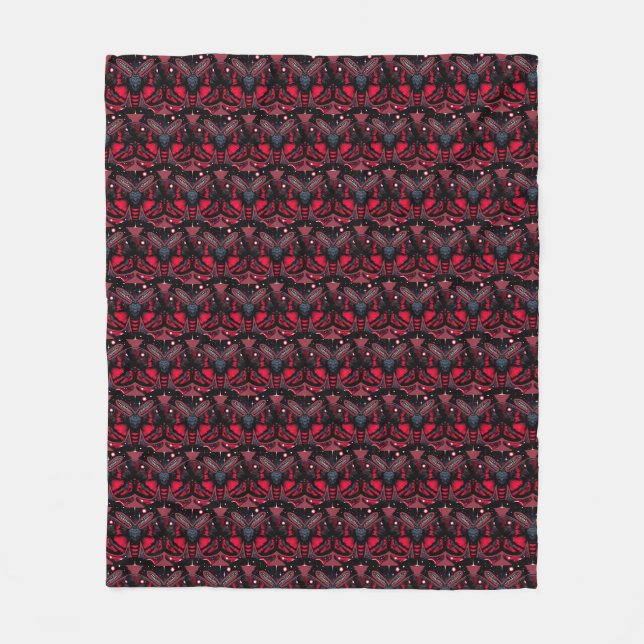 Red and Black Cosmic Moth - Celestial Mystical Fleece Blanket (Front)