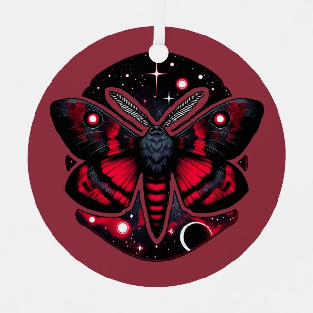 Red and Black Cosmic Moth - Celestial Mystical Metal Tree Decoration (Front)