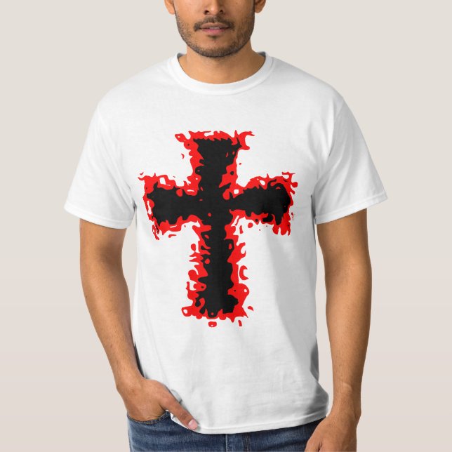 Red and black cross mens t shirt (Front)