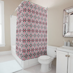 Red and Black cross-stitch Retro Pattern Shower Curtain