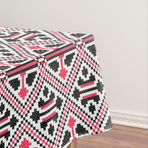 Red and Black cross-stitch Retro Pattern Tablecloth