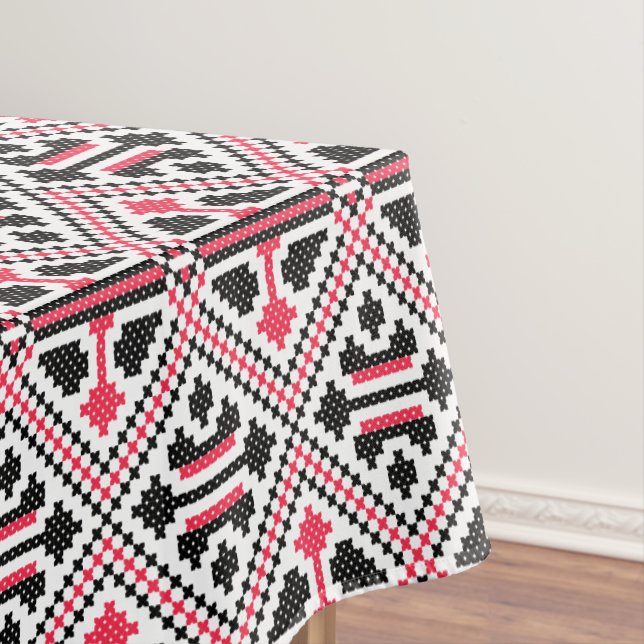 Red and Black cross-stitch Retro Pattern Tablecloth (In Situ)
