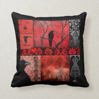 Red And Black Crow Art Cushion
