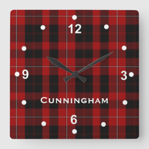Red and Black Cunningham Tartan Plaid Clock