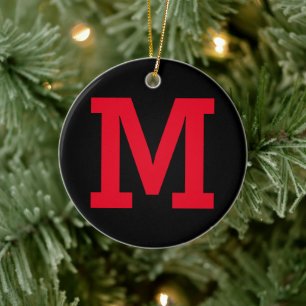 Red and Black Custom Name Large Initial Letter  Ceramic Tree Decoration