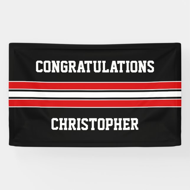 Red and Black Custom Sports Graduation Banner (Horizontal)