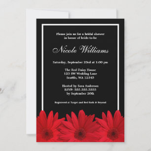 Red and Black Daisy Bridal Shower Invitation