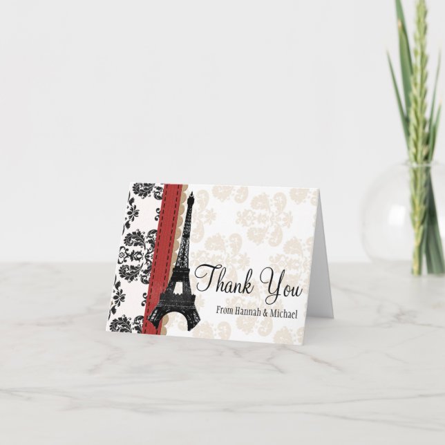 RED AND BLACK DAMASK EIFFEL TOWER THANK YOU (Front)