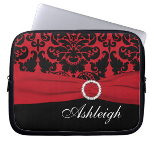 Red and Black Damask FAUX Ribbon Laptop Sleeve