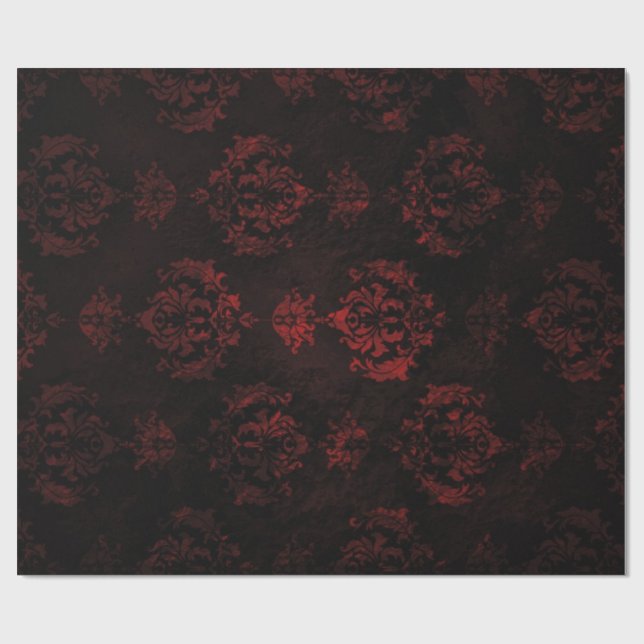 Red and Black Damask Gift Wrap (Flat)