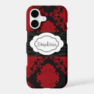 Red and Black Damask Leopard Print Personalised