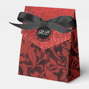 Red and Black Damask Pattern Monogram Favour Box