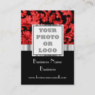 Red and black damask photo logo business card