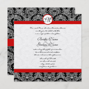 Red and Black Damask Swirls Wedding Invitation