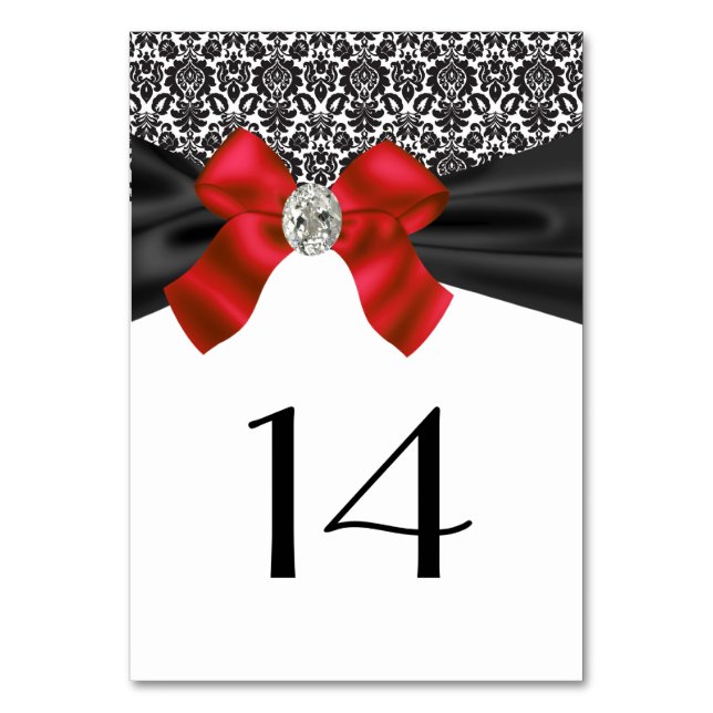 Red and Black Damask Table Number (Front)