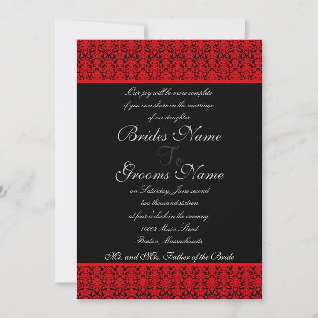 Red and Black Damask Wedding Invitations (Front)