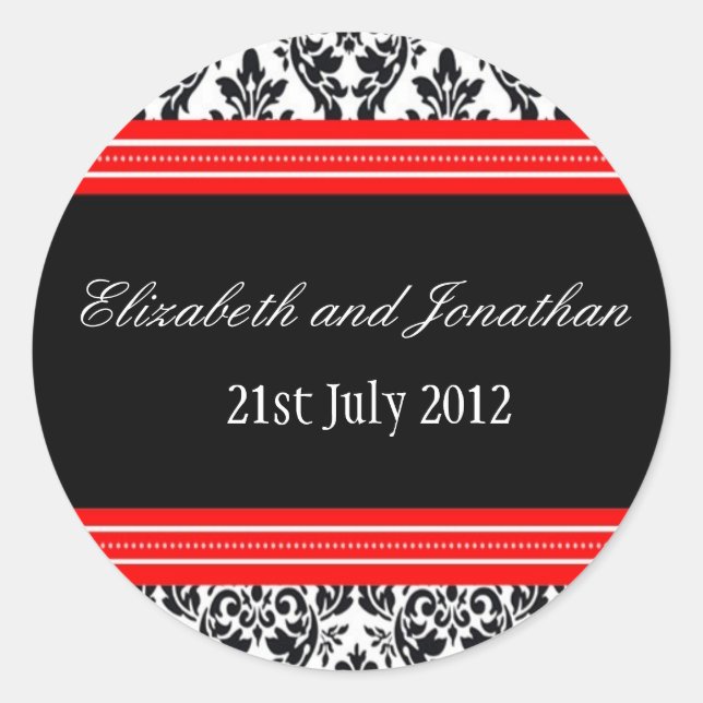 Red and Black Damask Wedding Sticker (Front)