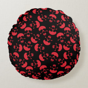 Red and Black Dark Aesthetic Skull Pattern Round Cushion