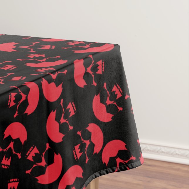 Red and Black Dark Aesthetic Skull Pattern Tablecloth (In Situ)