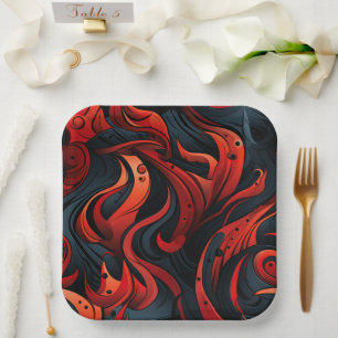 Red and Black Design Paper Plate