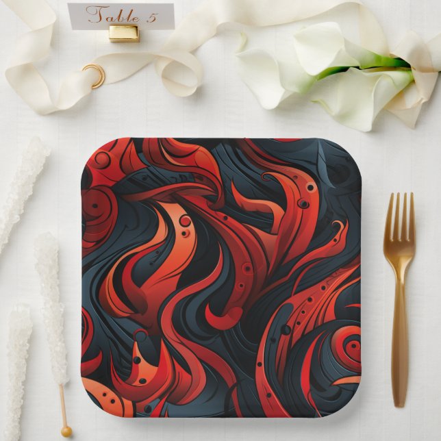 Red and Black Design Paper Plate (Wedding)