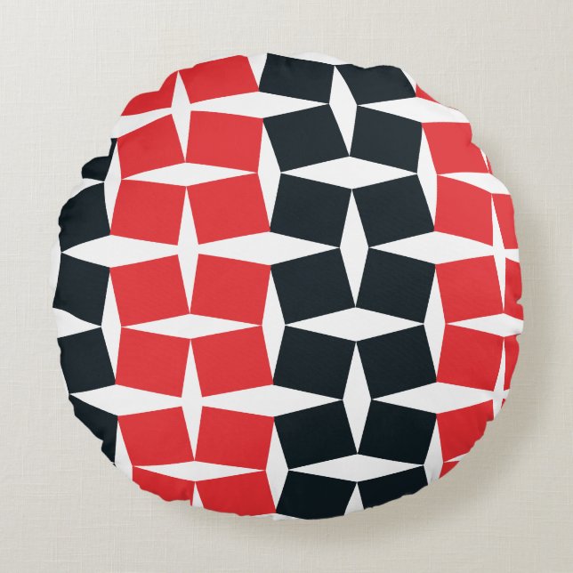 Red and black diagonal squares round pillow (Front)