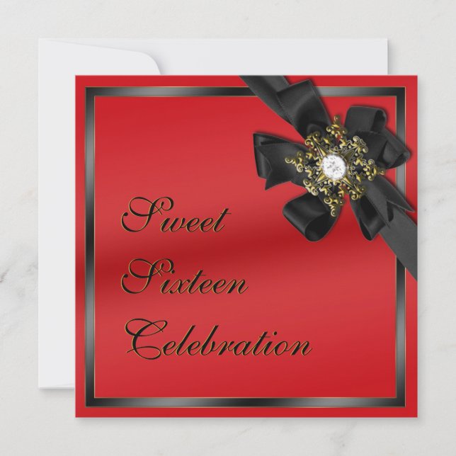 Red and Black Diamond Bowed Invite (Front)