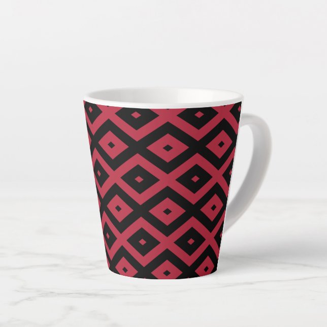 Red and black diamond pattern latte mug (Right Angle)