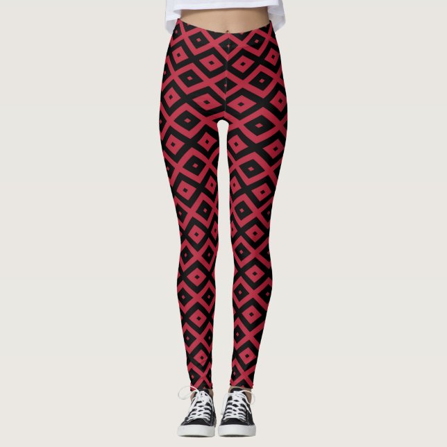 Red and black diamond pattern leggings (Front)