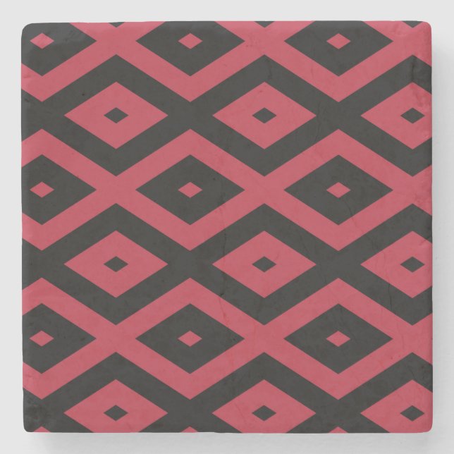 Red and black diamond pattern stone coaster (Front)