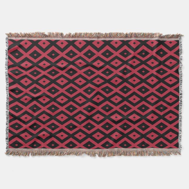 Red and black diamond pattern throw blanket (Front)