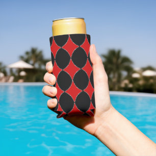 Red and black diamond shapes pattern seltzer can cooler