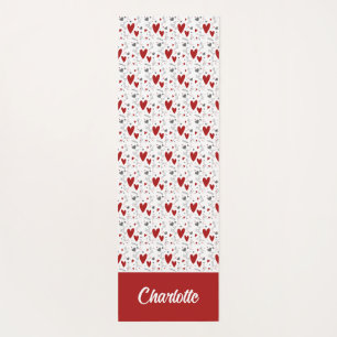 Red and Black Doodle Hearts Custom Monogram Name Yoga Mat