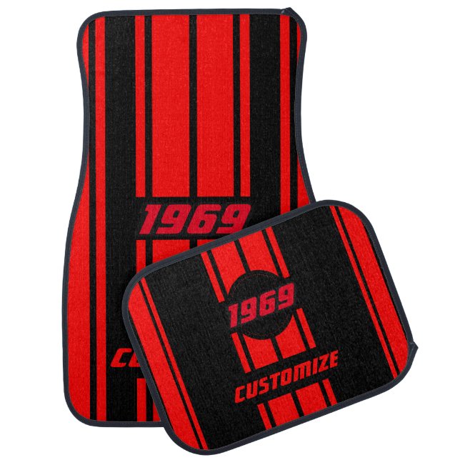 Red and Black Double Race Stripes | Personalise Car Mat (Set)