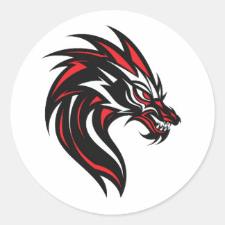 Red and Black Dragon Head Portrait Classic Round Sticker