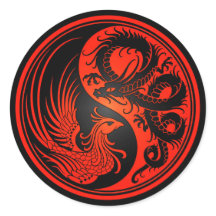 Red and Black Dragon Phoenix Yin Yang
